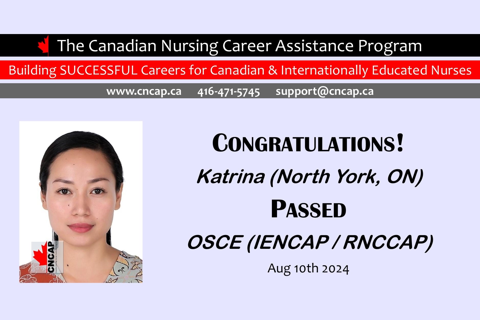RNCCAP exam prep course - North York, Ontario student