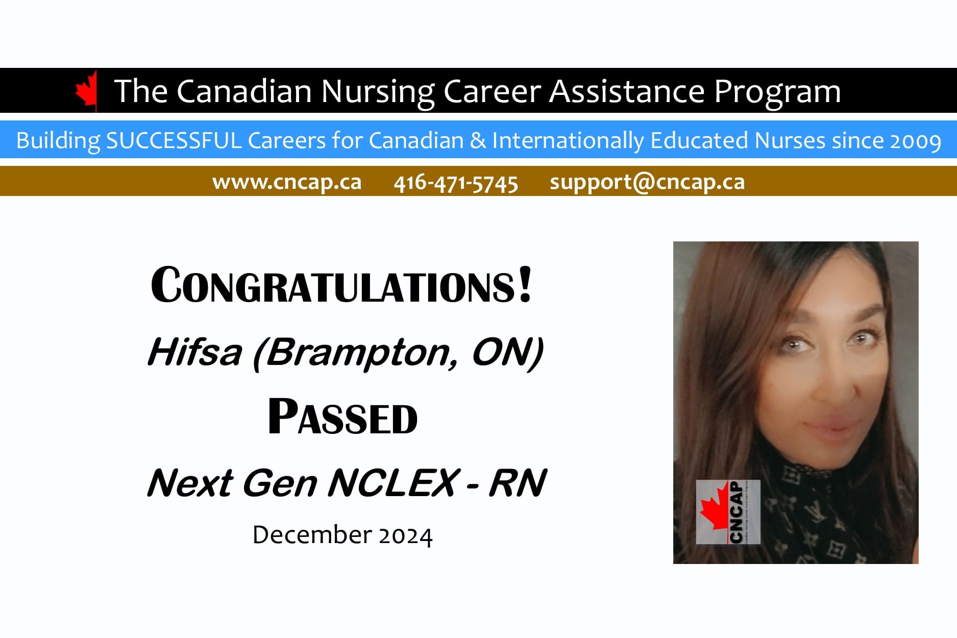 Next Gen NCLEX RN class student from Brampton Ontario who passed